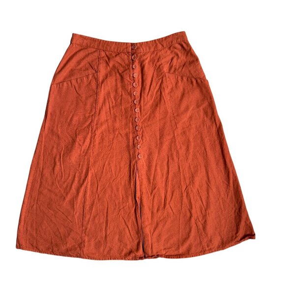 ASOS Button Front Midi Skirt‎ Womens 6 Pockets Linen Blend Cottagecore A Line - Picture 3 of 8